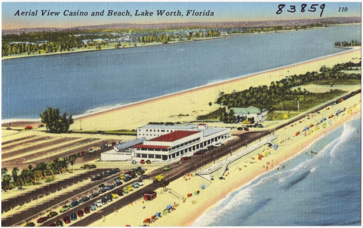 Aerial view casino and beach, Lake Worth, Florida
