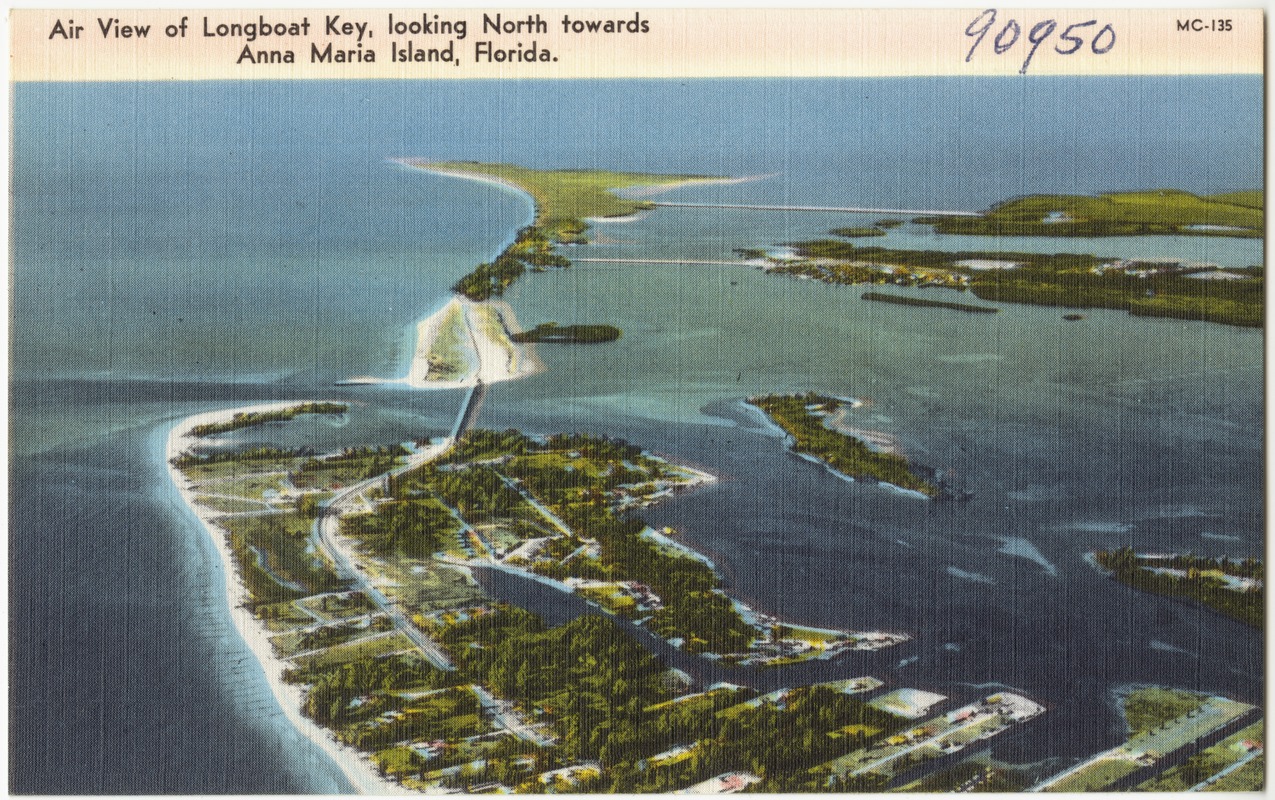 Air view of Longboat Key, looking north towards Anna Maria Island, Florida