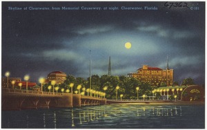 Skyline of Clearwater, from memorial causeway, at night, Clearwater, Florida
