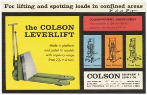 The Colson Leverlift, Colson Equipment & Supply Co.