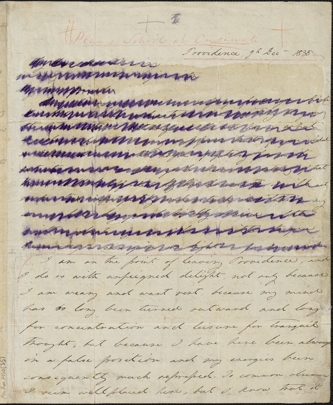 Margaret Fuller autograph letter signed to William Henry Channing, Providence, R. I., 9 December 1838