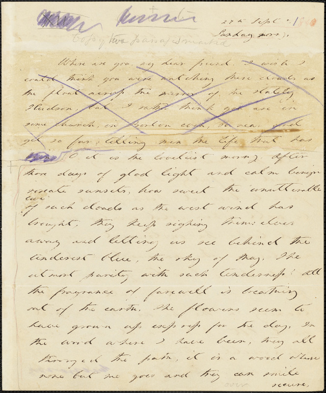 Margaret Fuller autograph letter to William Henry Channing, 27 September 1840