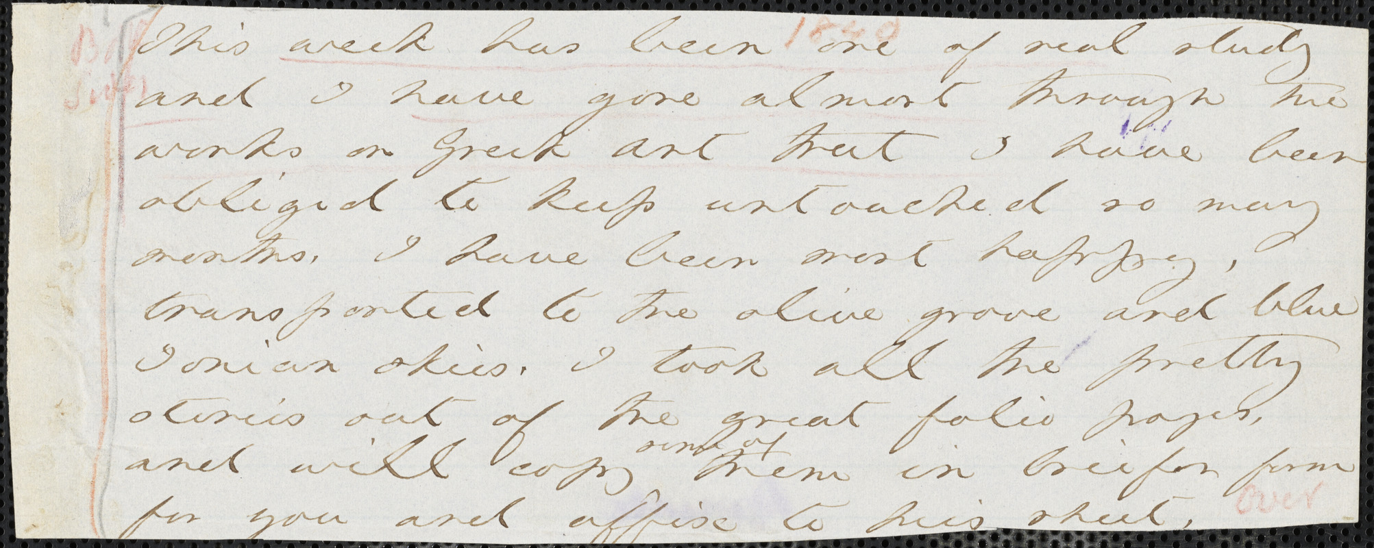 Margaret Fuller autograph letter (fragment) to William Henry Channing, 1840
