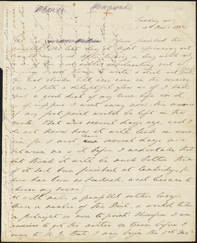 Margaret Fuller autograph letter (incomplete) to William Henry Channing, 15 December 1845