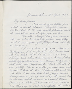 Margaret Fuller manuscript letter (copy) to Ralph Waldo Emerson, Jamaica Plain, 12 April 1840