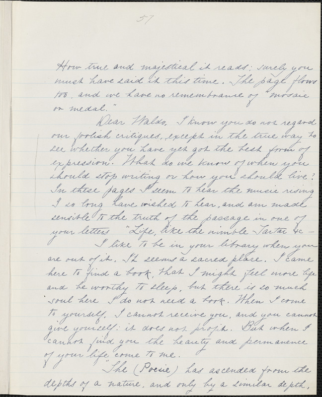 Margaret Fuller manuscript letter (incomplete copy) to Ralph Waldo Emerson, Concord, October 1841