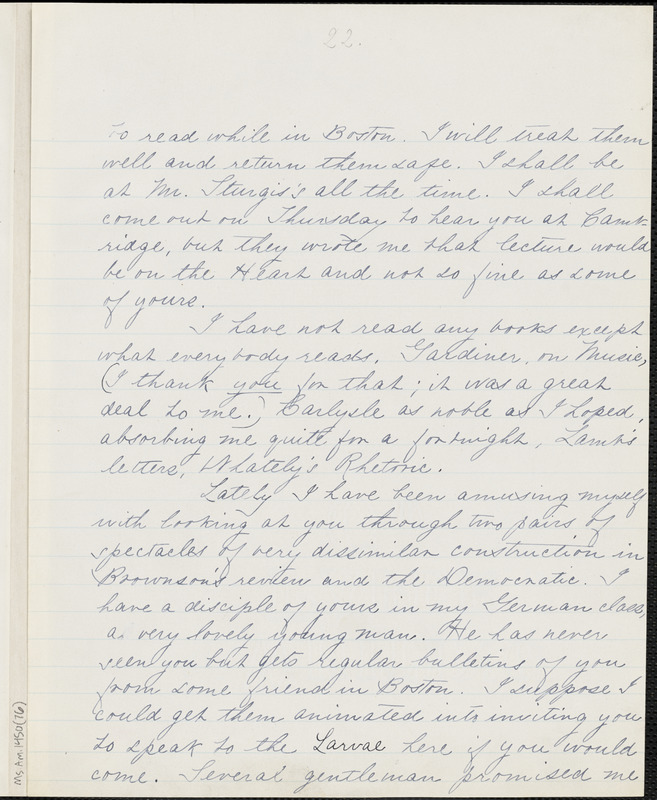 Margaret Fuller manuscript letter (incomplete copy) to Ralph Waldo Emerson, March 1838
