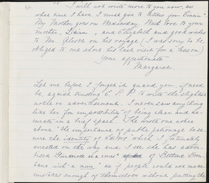 Margaret Fuller manuscript letter (incomplete copy) to Ralph Waldo Emerson, 18 April 1842