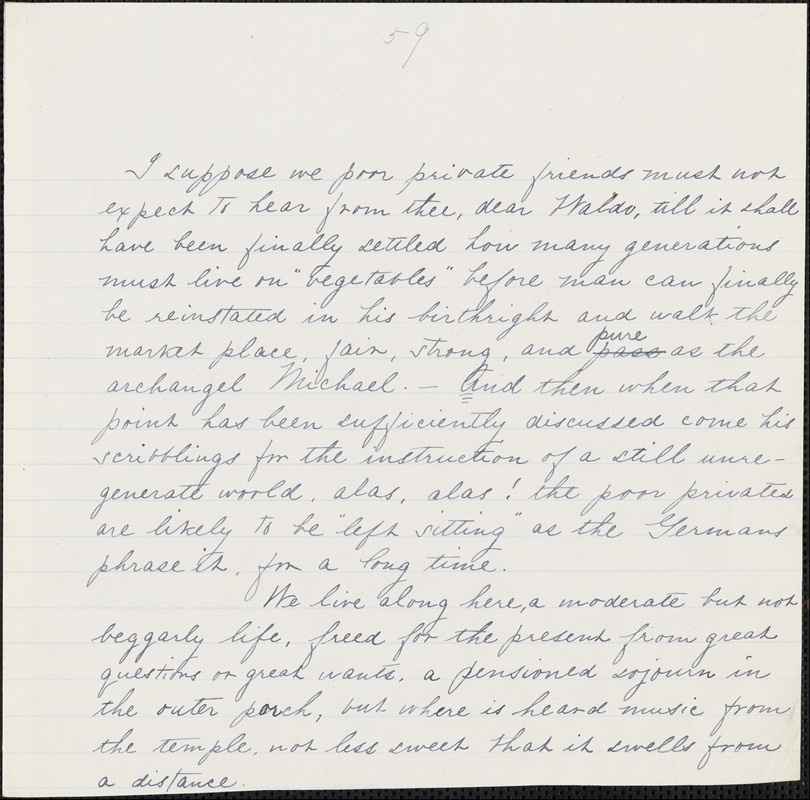 Margaret Fuller manuscript letter (incomplete copy) to Ralph Waldo Emerson