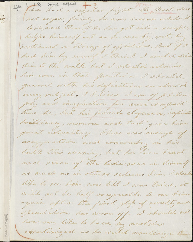 Margaret Fuller autograph manuscript (incomplete), October 1837