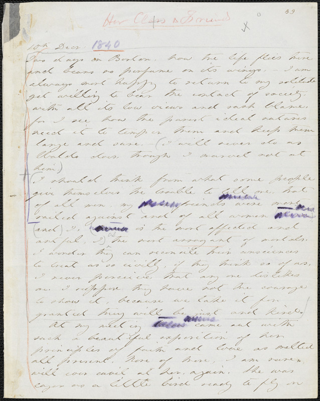 Margaret Fuller autograph manuscript, 10 December 1840