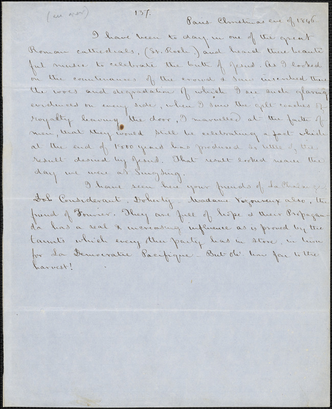 Margaret Fuller manuscript (copy), Paris, 24 December 1846