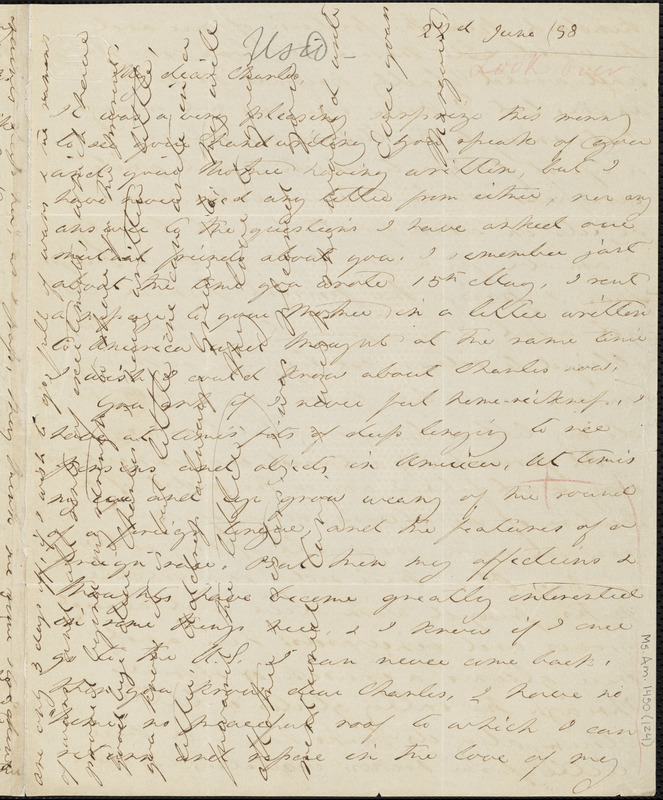 Margaret Fuller autograph letter signed to Charles King Newcomb, 22 June 1848