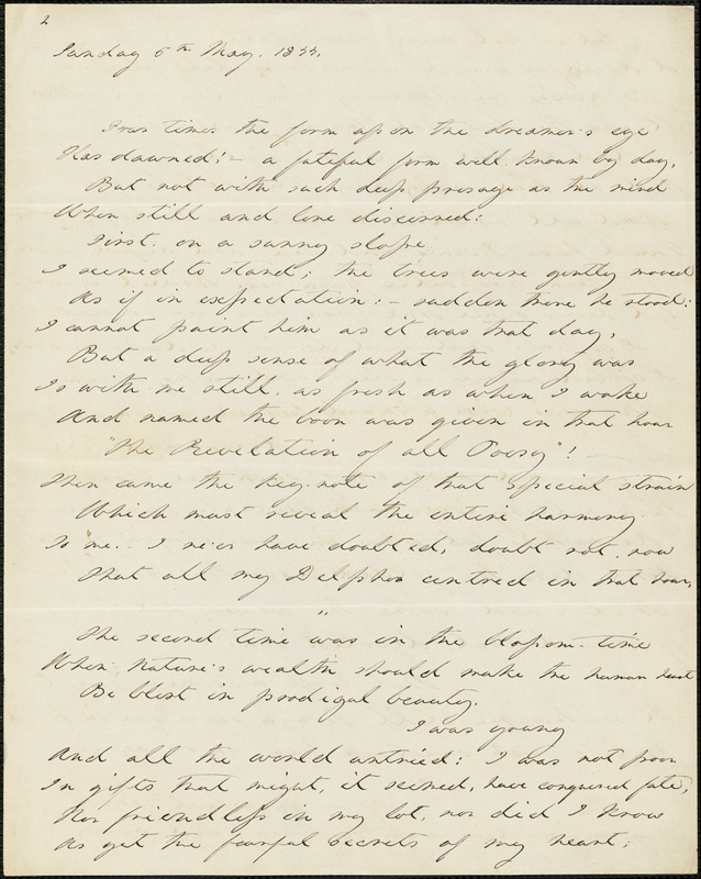 Margaret Fuller autograph manuscript poem, 5 May 1844