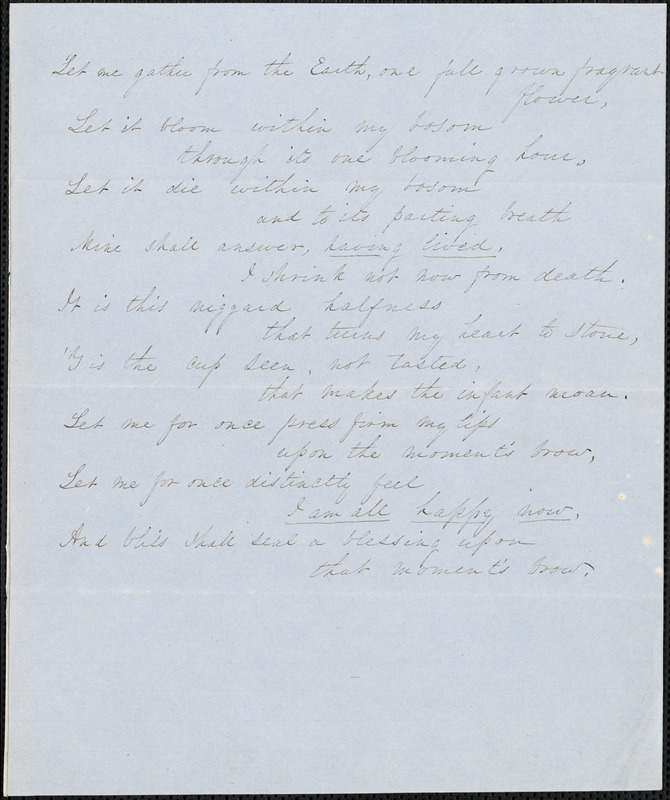 Margaret Fuller manuscript (copy) poem, 184-?