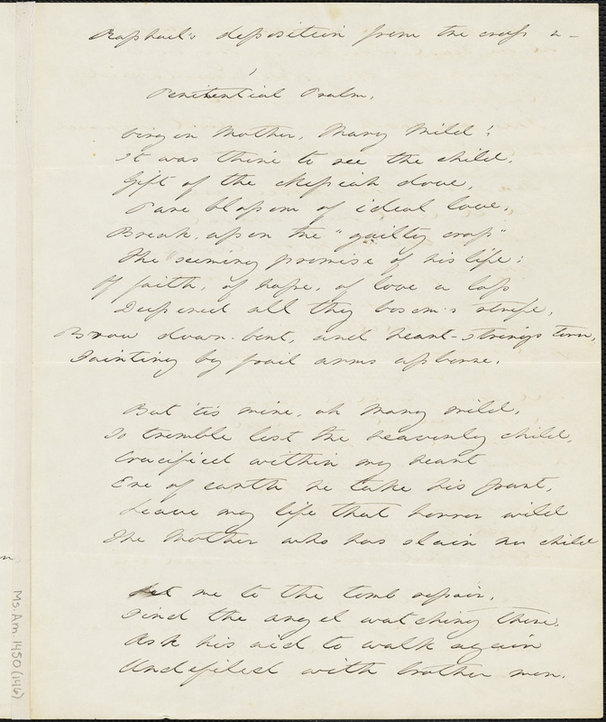 Margaret Fuller autograph manuscript poems, 184-?