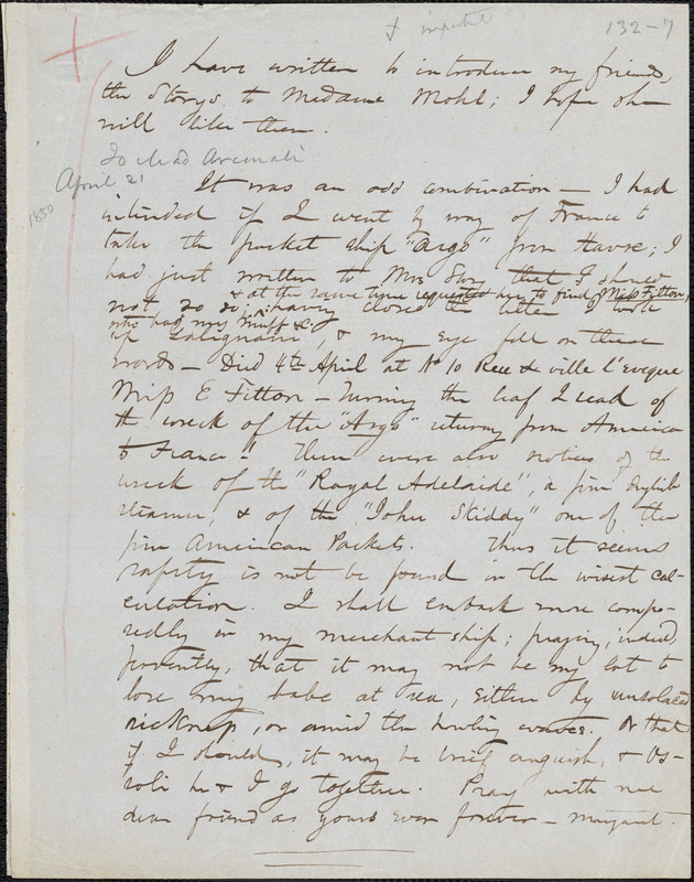 Margaret Fuller manuscript letter (copy) to Marchesa Arconati Visconti, Florence, 21 April 1850