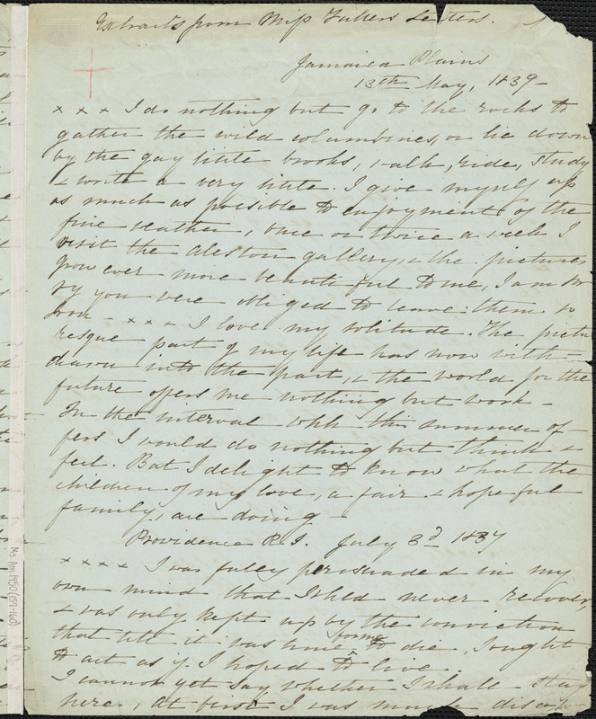 Margaret Fuller manuscript letter (copy) letter, Providence, 3 July 1837