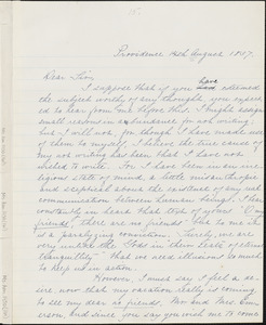 Margaret Fuller manuscript letter (incomplete copy) to Ralph Waldo Emerson, Providence, 14 August 1837