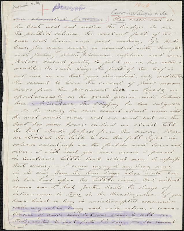 Margaret Fuller manuscript (incomplete), 1840