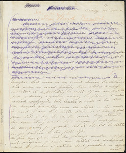 Margaret Fuller autograph letter (incomplete), Cambridge, Mass., 27 October 1843