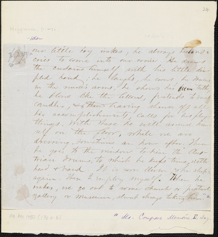 Margaret Fuller, manuscript fragment, Florence, 1849