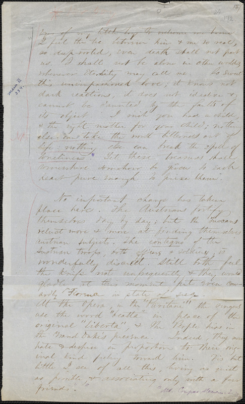 Margaret Fuller manuscript, Florence, 1849