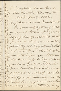 William Henry Channing autograph letter signed to Thomas Wentworth Higginson, London, 6 October 1883