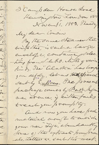 William Henry Channing autograph letter signed to Thomas Wentworth Higginson, London, 1 November 1883