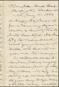 William Henry Channing autograph letter to Thomas Wentworth Higginson, London, 5 January 1884