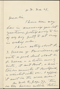 George Willis Cooke autograph letter signed to Thomas Wentworth Higginson, West Dedham, Mass., 29 December 1883?