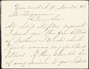 Mary C. Eastman, autograph note signed to Thomas Wentworth Higginson, Concord, N. H., 18 December 1883