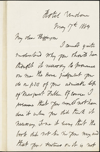 Octavius Brooks Frothingham autograph letter signed to Thomas Wentworth Higginson, Boston, Mass., 17 May 1884