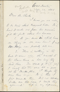 Thomas Wentworth Higginson autograph letter signed to James Freeman Clarke, West Newton, Mass., 22 September 1883