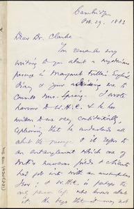 Thomas Wentworth Higginson autograph letter signed to James Freeman Clarke, West Newton, Mass., 29 October 1883