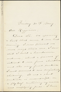 Sarah S. Jacobs autograph letter signed to Thomas Wentworth Higginson, 30 May 1884