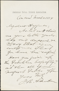 Franklin Benjamin Sanborn autograph note signed to Thomas Wentworth Higginson, Concord, Mass., 10 March 1884