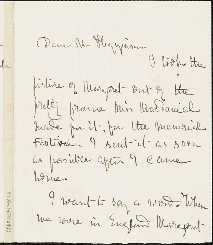 Rebecca B. Spring autograph letter signed to Thomas Wentworth Higginson, Perth Amboy, N. J., 14 February 1884