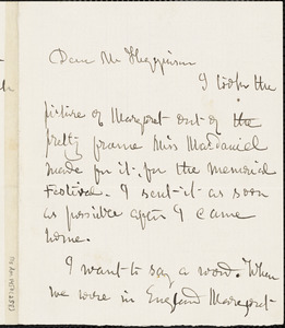 Rebecca B. Spring autograph letter signed to Thomas Wentworth Higginson, Perth Amboy, N. J., 14 February 1884