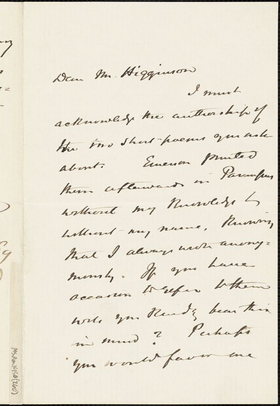 Samuel Gray Ward autograph letter signed to Thomas Wentworth Higginson, New York, N.Y., 1884