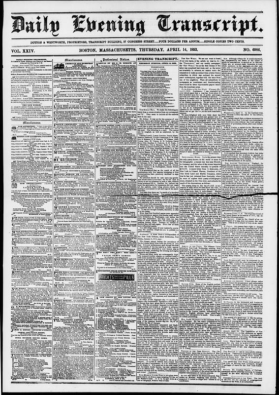 Daily Evening Transcript. April 14, 1853 - Digital Commonwealth