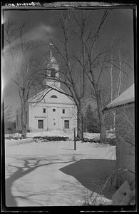 First Church Congregational in snow, Boxford