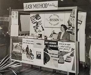 Booth for Bisson's Easy Method Auto School at the 1955 business fair