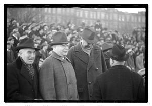 Boston Parks Department Commissioner William Long watching a football game, Back Bay Fens