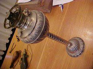 American silvered metal oil lamp base
