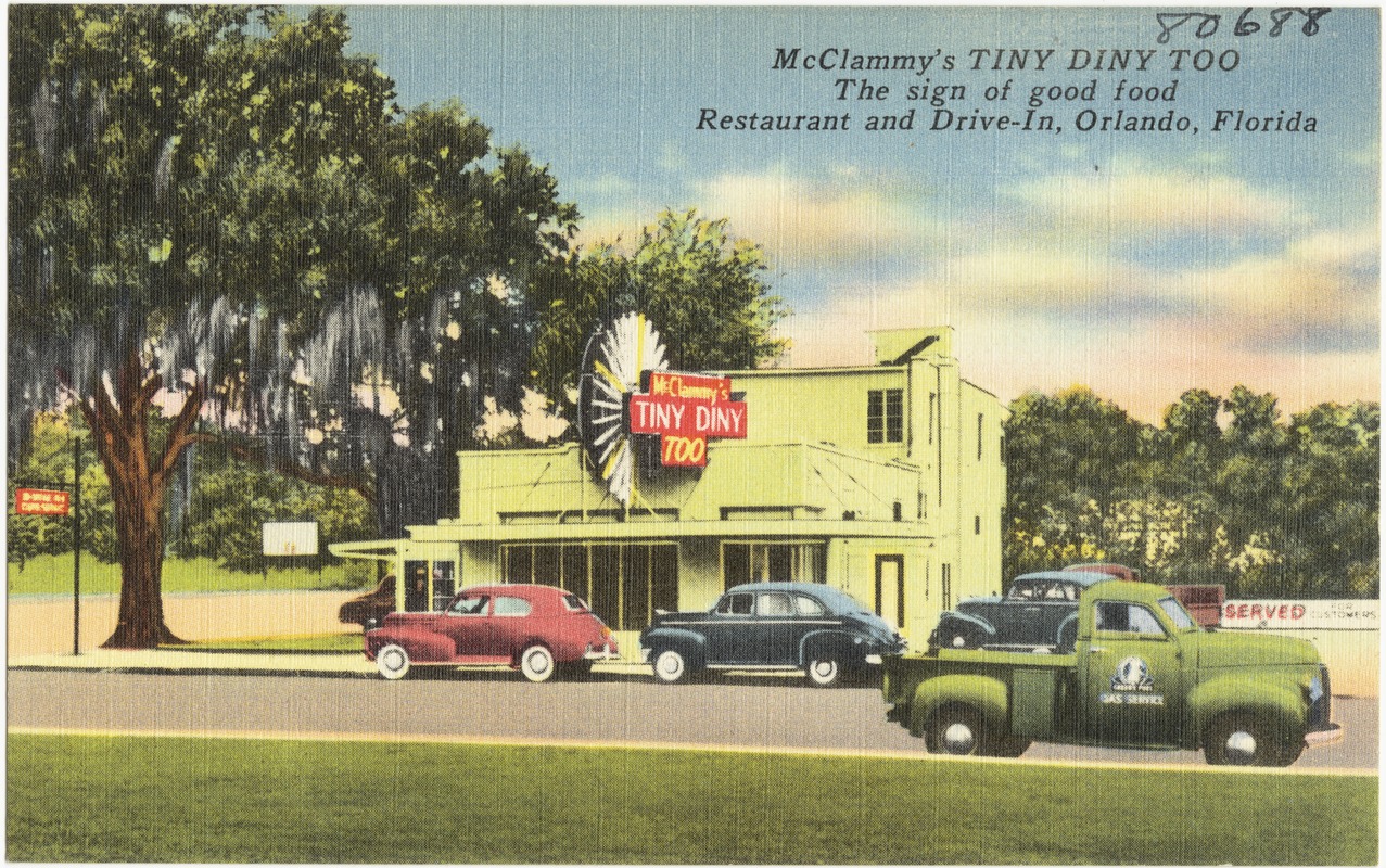 McClammy's Tiny Diny Too, the sign of good food, restaurant and drive-in, Orlando, Florida