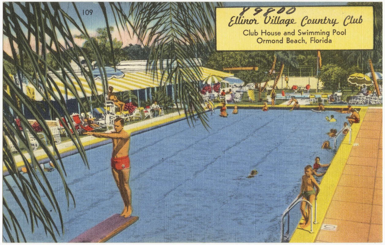 Ellinor Village Country Club, club house and swimming pool, Ormond Beach, Florida