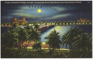 Flagler Memorial Bridge, at night, connecting West Palm Beach and Palm Beach, Florida