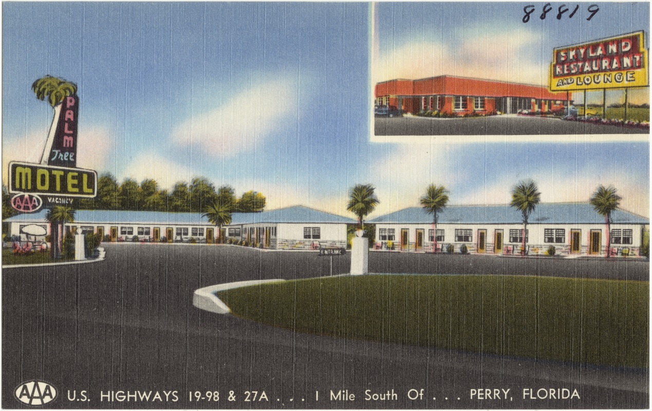 Palm Tree Motel, U.S. Highways 19-98 & 27A, 1 mile south of Perry, Florida