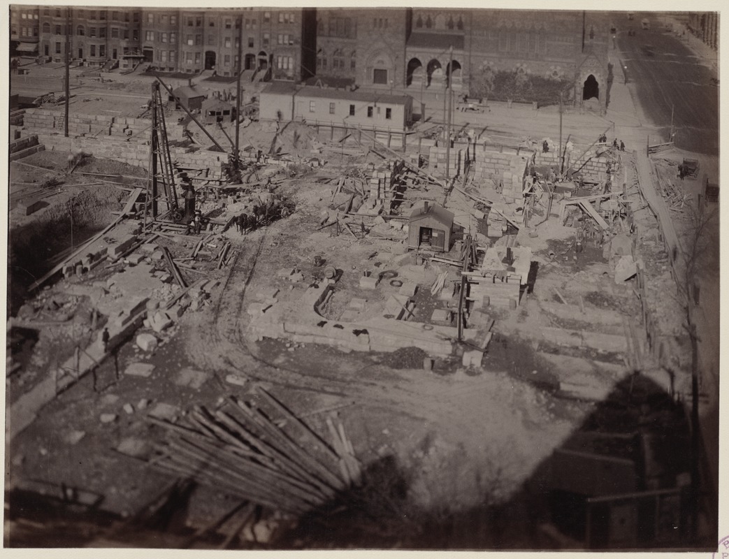 View from S.S. Pierce Building of site, construction of the McKim Building
